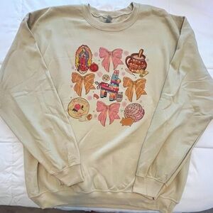 Beige Graphic Sweatshirt with Holiday Symbols. Size XL. NWOT